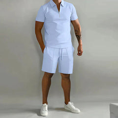 Poloshirt- und Shorts-Sommer-Set für Herren in Hellblau