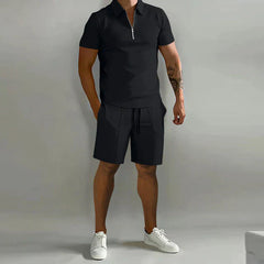 Poloshirt- und Shorts-Sommer-Set für Herren in Schwarz