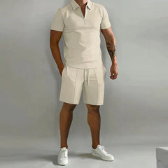 Poloshirt- und Shorts-Sommer-Set für Herren in Khaki