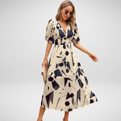 MONIA | CHARMING KLEID MIT V-AUSSCHNITT in Beige