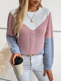 SCHICKER FARBBLOCK RUNDHALS-PULLOVER FÜR DAMEN | MODERNER STIL, BEQUEME PASSFORM in Pink