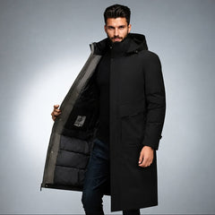 Viktor - Langer, warmer Wintermantel in Schwarz