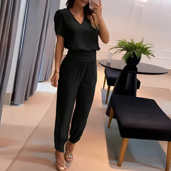 Alexandra | Trendiges Set mit Bluse und Hose in Schwarz