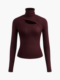 Valentina | Rollkragen Cut-Out Top in Burgund