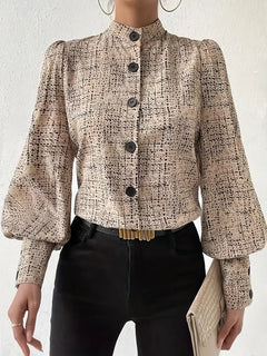 Irish | Bluse mit abstraktem Print und Rüschenbesatz in Leinen