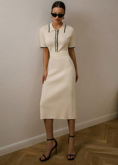 Mira | Damen Midi-Strickkleid stilvoll & figurbetont in Beige