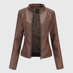Sophie | Damen Bequem Bikerlederjacke in Dunkelbraun