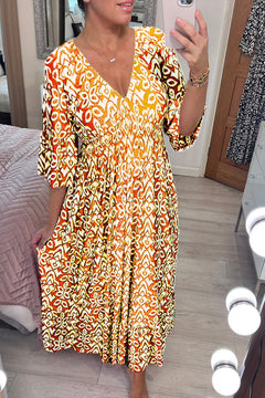 Frida - Lässiges V-Ausschnitt - Blumenkleid in Gelb