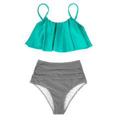 Laura® | Bunter Bikini mit Rüschen in Türkis
