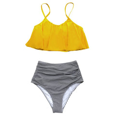 Laura® | Bunter Bikini mit Rüschen in Gelb