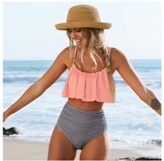 Laura® | Bunter Bikini mit Rüschen in Rosa