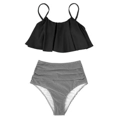 Laura® | Bunter Bikini mit Rüschen in Schwarz
