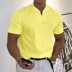 Bjarne | Herren T-Shirt Mit V-Ausschnitt Schlicht Freizeit in Gelb