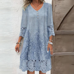 Paula | Damen Boho Langarm Midikleid in Hellblau