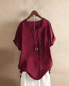 Zayla - Unifarbenes Kurzarm-Bluse mit Rundhalsausschnitt in Bordeaux