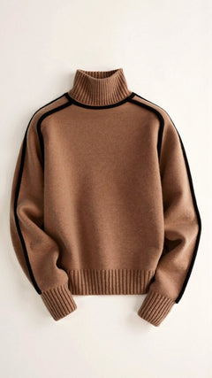 Catalina - Strickrollkragenpullover - Kontrastierende Linien in Braun