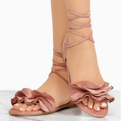 Sheila® | Flache Sandalen mit Blumenmuster Damen Sandalen in Rosa