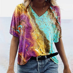 Regina - Originelles Damen-T-Shirt im Boho-Stil in Bunter Strand