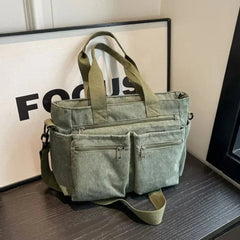 Nora | Cord Tote Bag Damen Schultertasche Mehrfachtaschen Reißverschluss in Grün
