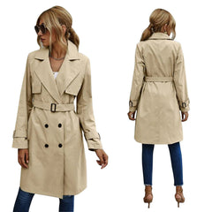 Knielanger Trenchcoat für Damen | Lässig in Khaki