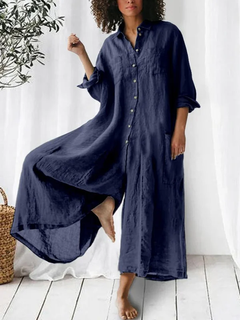 Emma - Langärmeliger Jumpsuit Mit Weitem Bein in Marin