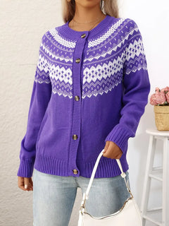 ELEGANTER GEOMETRISCHER MUSTER STRICKCARDIGAN | MODERNER STIL, KOMFORTABEL, VIELSEITIG in Violettblau
