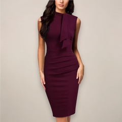 Damen Ärmelloses Midi-Kleid mit Rundhalsausschnitt und Schleifenband vorne mit Rückenreißverschluss in Burgund