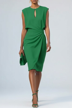 Damen Ärmelloses Wickelkleid mit Schlüsselloch-Ausschnitt und gerafftem Tailleneinsatz in Grün