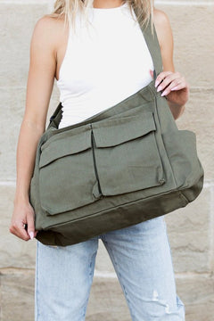 Elfriede | Damen Übergroße Canvas Tote Bag Messenger Schultertasche in Olive