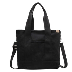 Mia | Damen Canvas Tote Bag Multifunktionale Schultertasche mit Schultergurt in Schwarz