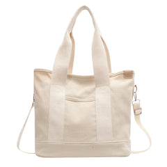 Mia | Damen Canvas Tote Bag Multifunktionale Schultertasche mit Schultergurt in Weiß