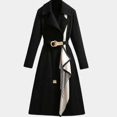 Mia | Damen Eleganter Gürtel-Trench Coat Klassischer Midi-Schnitt in Schwarz