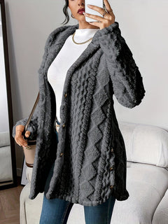 Annika | Damen Flauschiger Kapuzen-Cardigan Oversized Geknöpft in Grau