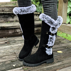 Hannah | Damen Gefütterte Kniehohe Stiefel mit Plüschbesatz Schnallen in Schwarz