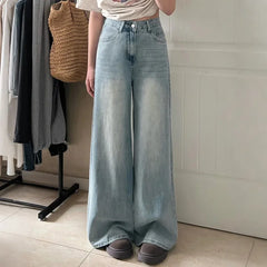 Damen Hose mit Weitem Bein Knopfverschluss Fronttaschen und Gürtelschlaufen in Hellblau