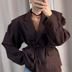Damen Jacke mit Kerbkragen und Weiten Ärmeln in Braun