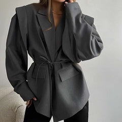 Damen Jacke mit Kerbkragen und Weiten Ärmeln in Grau