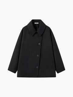 Damen Jacke mit Knopfleiste Reverskragen Aufgesetzten Taschen und Kontrastbündchen in Schwarz