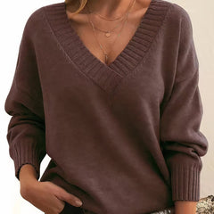Greta | Damen Langarm V-Ausschnitt Cashmere-Blend Strick Sweater in Auburn