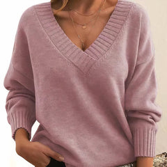 Greta | Damen Langarm V-Ausschnitt Cashmere-Blend Strick Sweater in Rosa