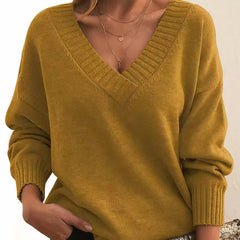 Greta | Damen Langarm V-Ausschnitt Cashmere-Blend Strick Sweater in Gold