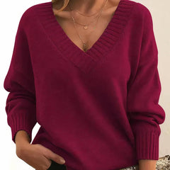 Greta | Damen Langarm V-Ausschnitt Cashmere-Blend Strick Sweater in Rot