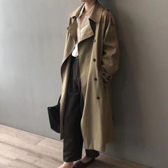 Marlene | Damen Langer Wasserabweisender Doppelreihiger Trench Coat in Khaki