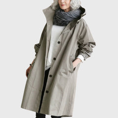 Clara | Damen Langer Wasserabweisender Kapuzen-Trenchcoat Weite Passform in Grau
