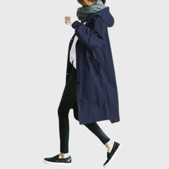 Clara | Damen Langer Wasserabweisender Kapuzen-Trenchcoat Weite Passform in Blau