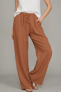 Charlotte | Damen Leinen Wide Leg Pants mit elastischem Kordelzugbund in Orange