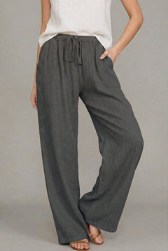 Charlotte | Damen Leinen Wide Leg Pants mit elastischem Kordelzugbund in Dunkelgrau