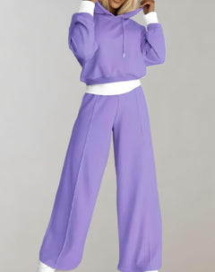 Damen-Loungewear-Set mit Kapuze und weiter Hose - Ariane in Lila