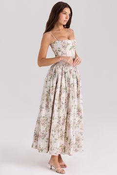 Damen Midi-Kleid mit Spaghettiträgern und Korsett-Nähten am Oberteil in Aprikose
