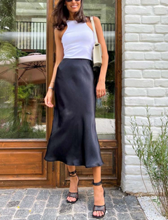 Damen Midirock mit A-Linien-Form und Hoher Taille in Schwarz